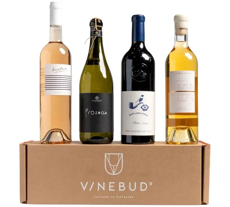 Four wines on a vinebud box